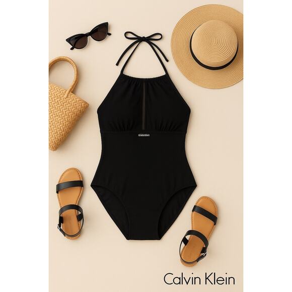 Calvin Klein Solid Black One Piece Swimsuit Sz. 6 - Picture 2 of 5